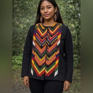 Catalina’s Black Jacket with Colorful Chevron Embroidered Front